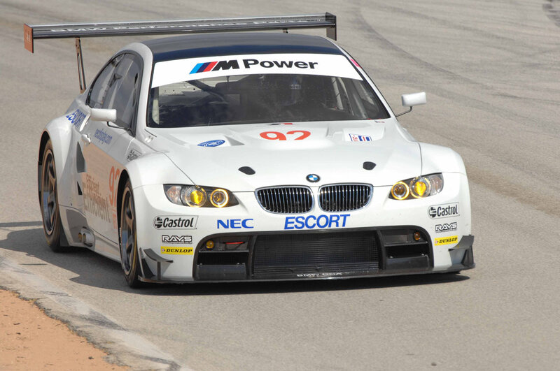 white bmw race car on track
