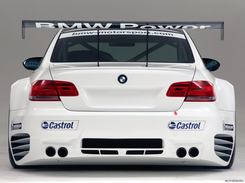 white bmw race car rear view