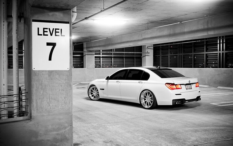 White BMW Sedan — Black, Dramatic, Night, Photograph