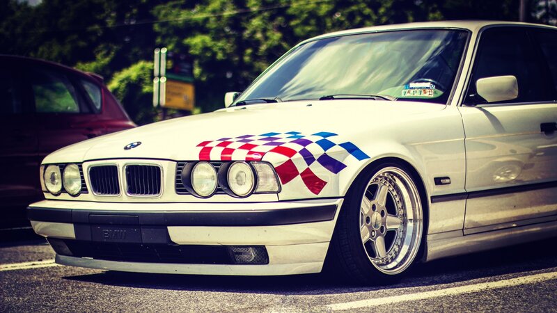 White BMW Sedan — Dramatic, Afternoon, Photograph, Car, Checkered Flag
