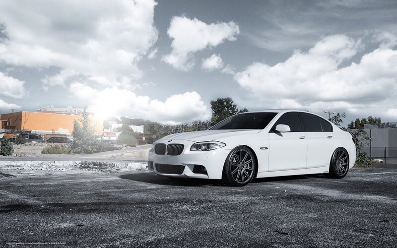 White BMW Sedan — Dramatic, Afternoon, Photograph, Car, Clouds