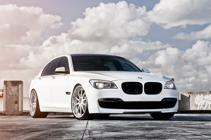 White BMW sedan on rooftop