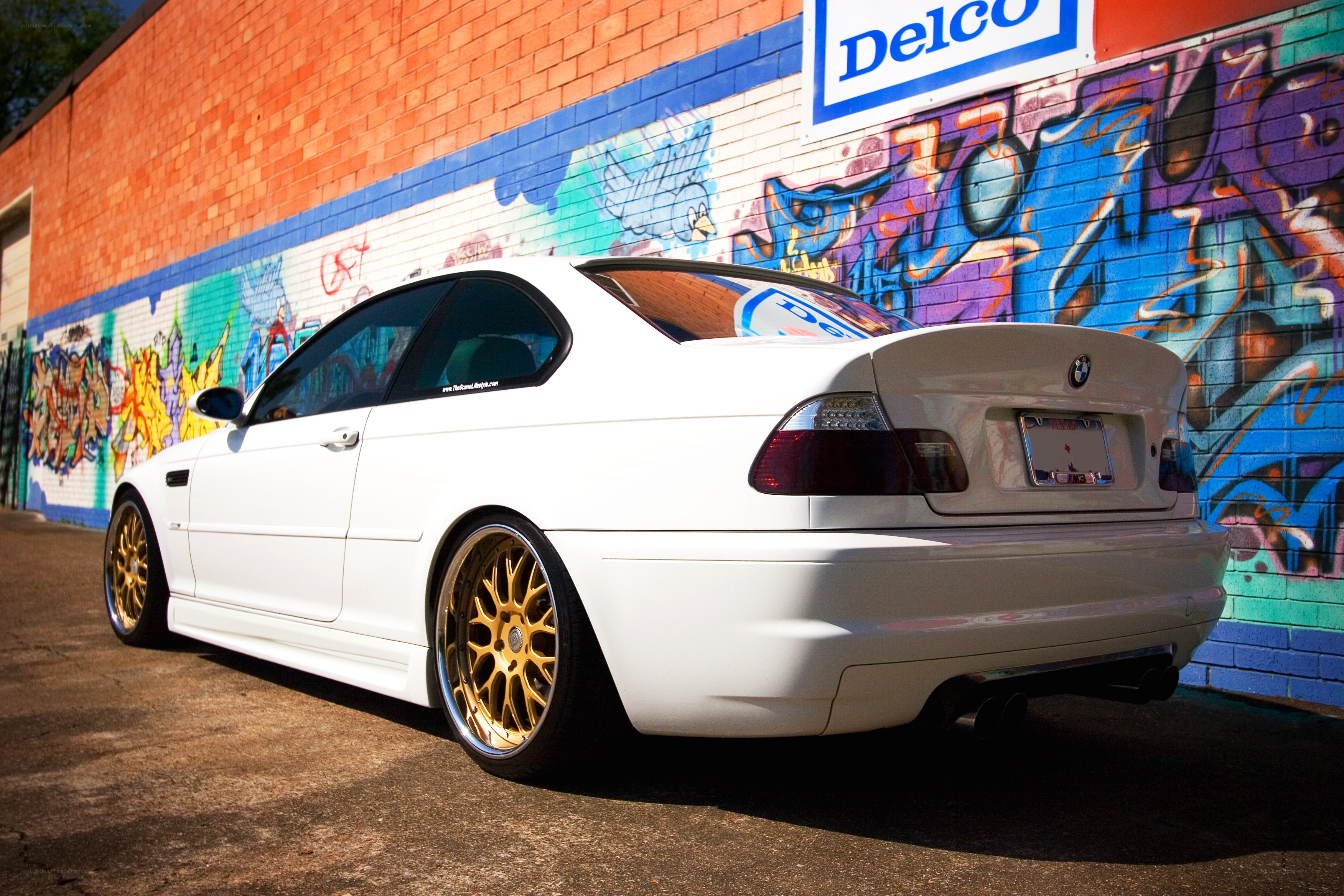 white bmw with gold wheels