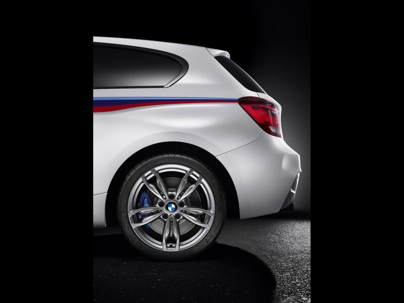 White BMW with racing stripes