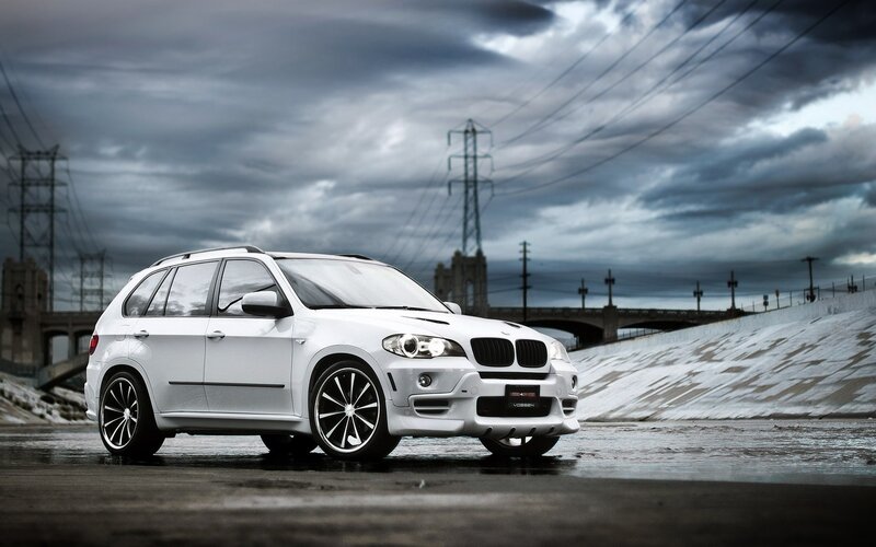 White BMW X5 SUV — Dramatic, Photograph, Bridge, Power Lines