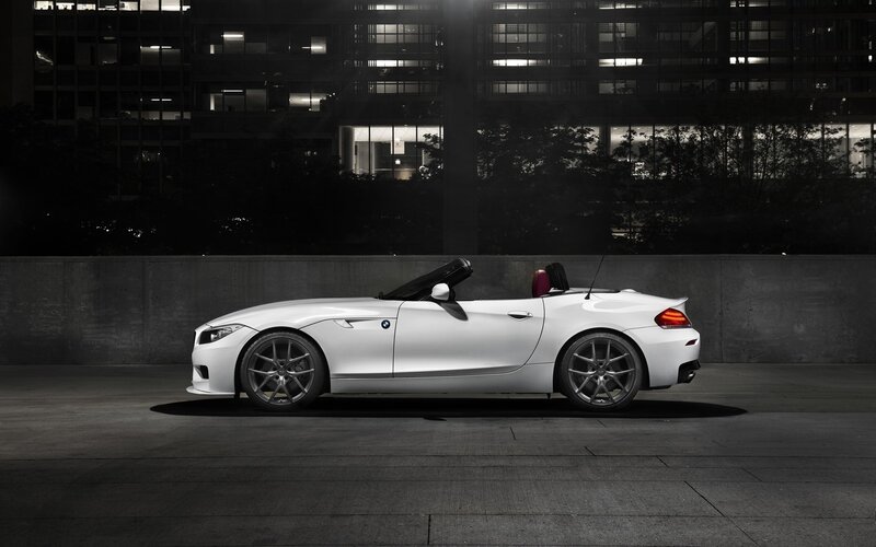 White BMW Z4 convertible at night