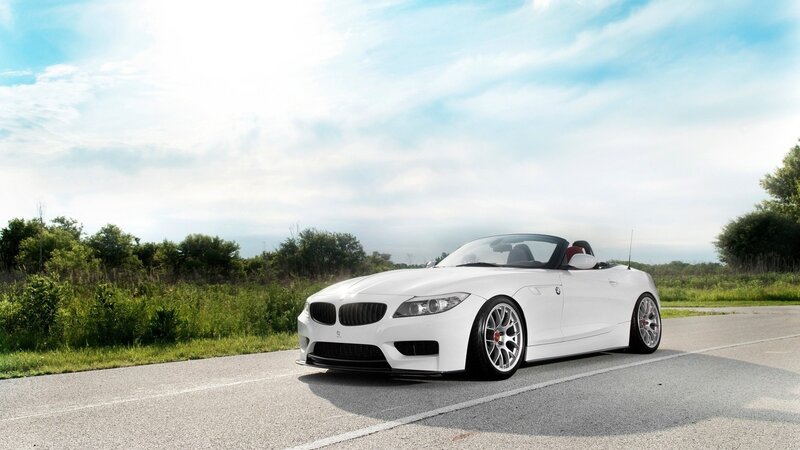 White BMW Z4 on a country road
