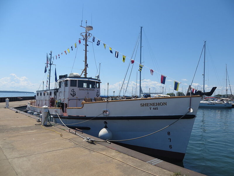 White Boat at Dock — Blue, Calm