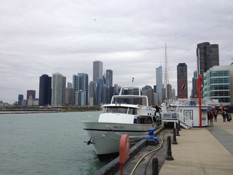 White Boat at Dock — Gray