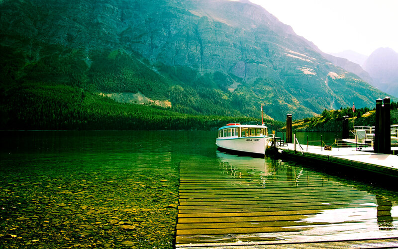 White Boat at Dock — Green