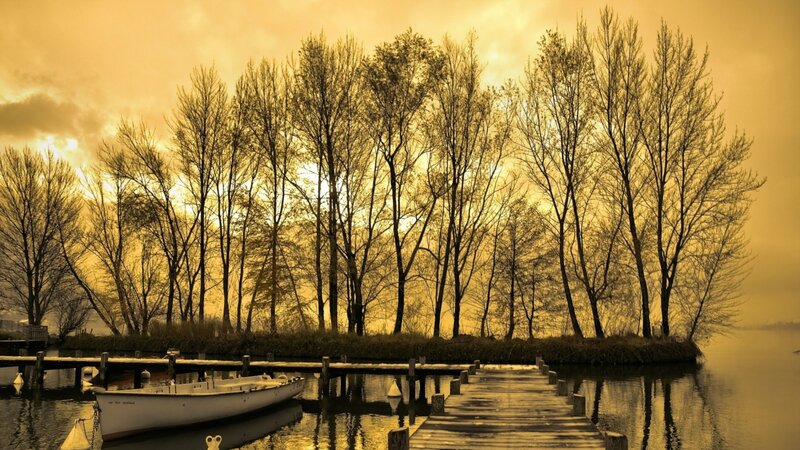 White Boat at Dock — Yellow