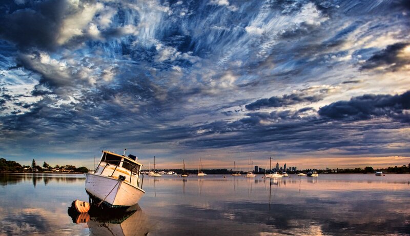 White Boat in Harbor