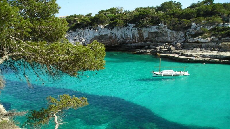 White Boat in Turquoise Water — Serene