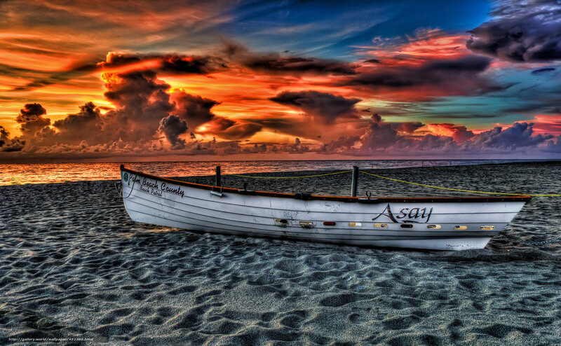 White Boat on Beach — Orange, Dramatic, Sunset, Photograph