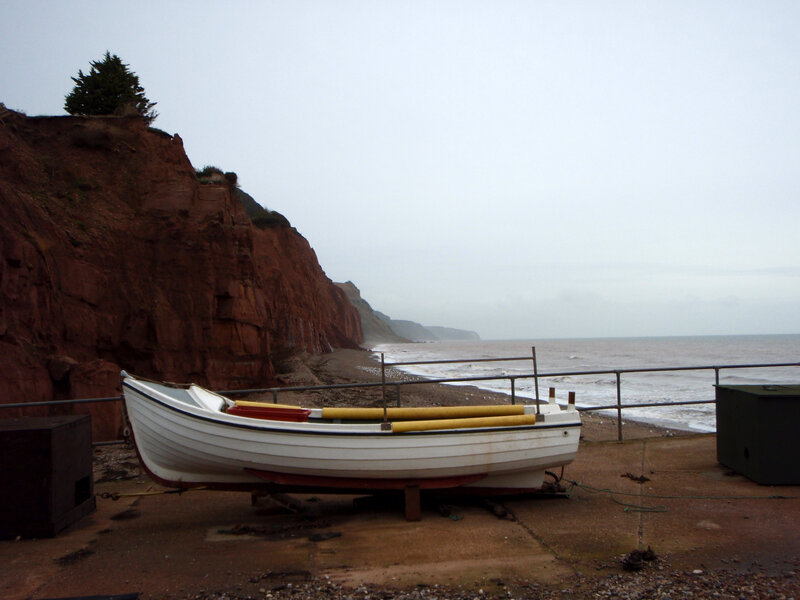White Boat on Beach — Overcast