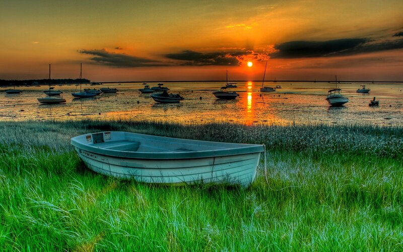 White Boat on Grass