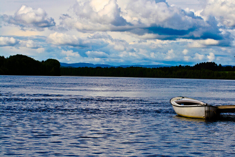 White Boat on Lake — Blue, Serene