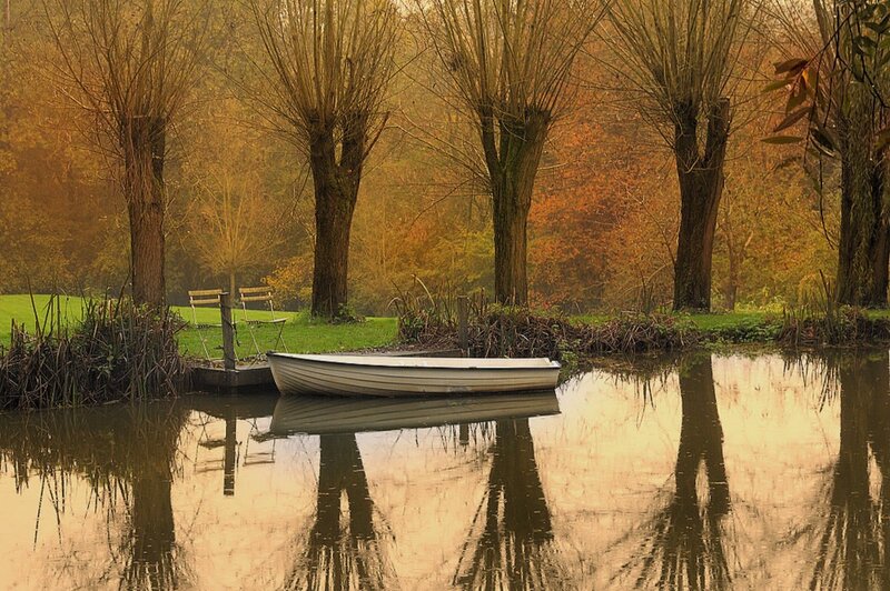 White Boat on Pond