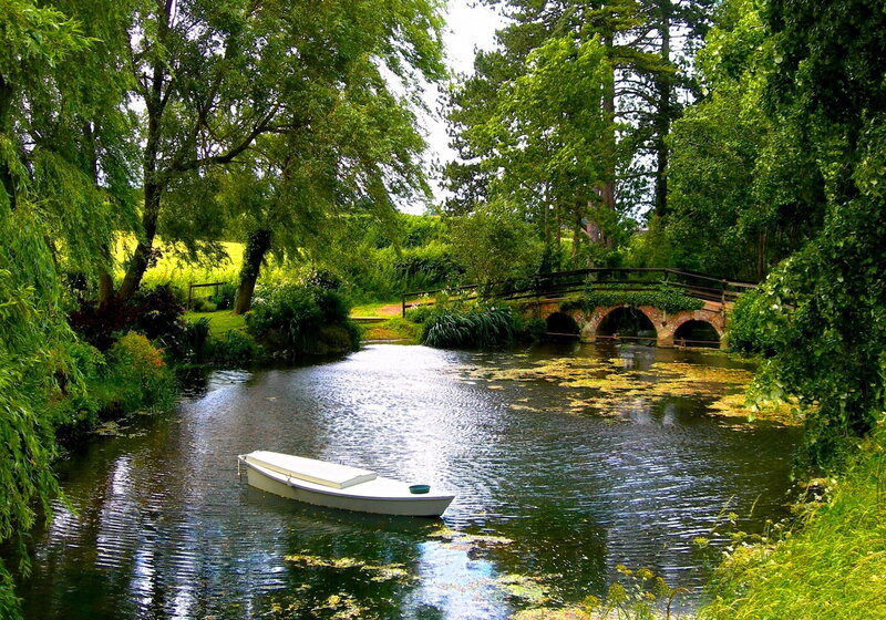 White Boat on River — Green