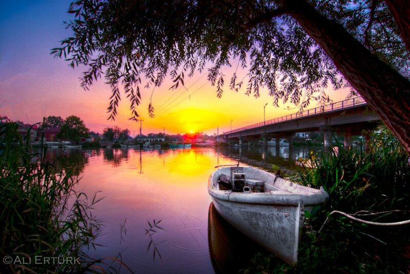 White Boat on River — Yellow