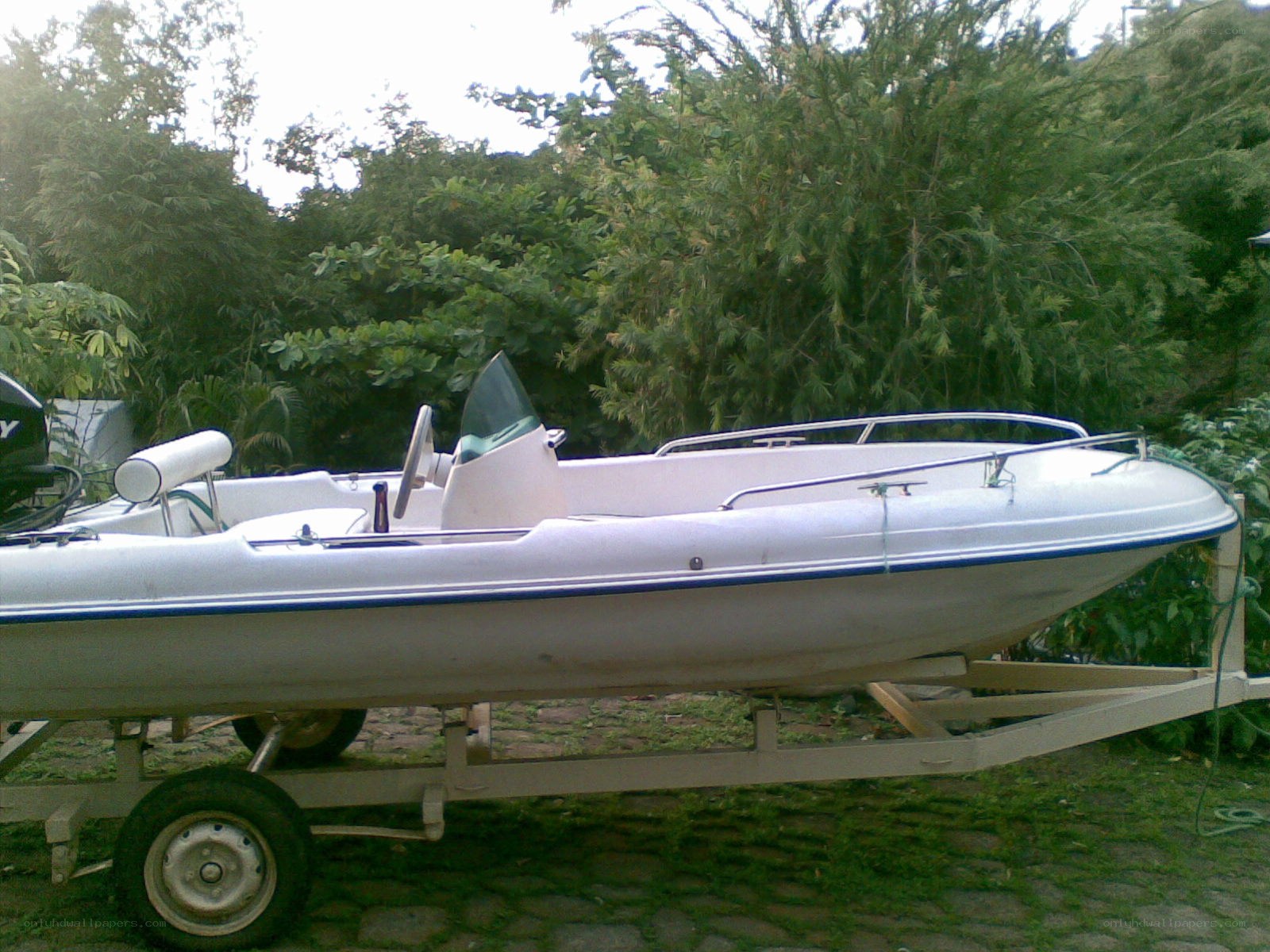 white boat on trailer