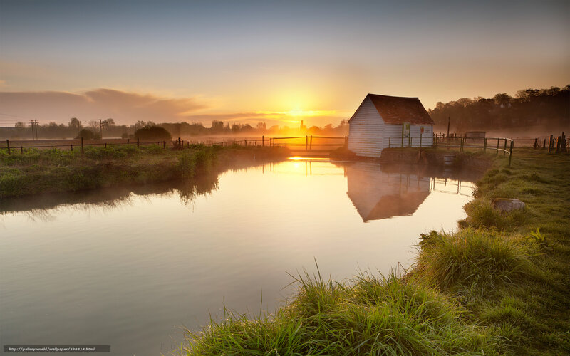 White Boathouse at Sunrise