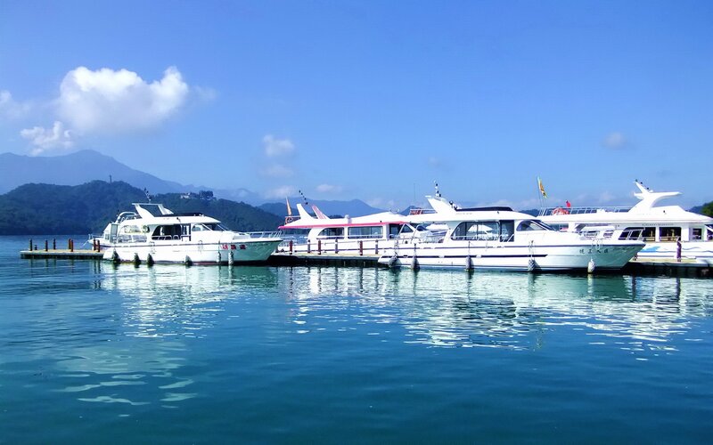 White Boats at Dock — Blue, Serene
