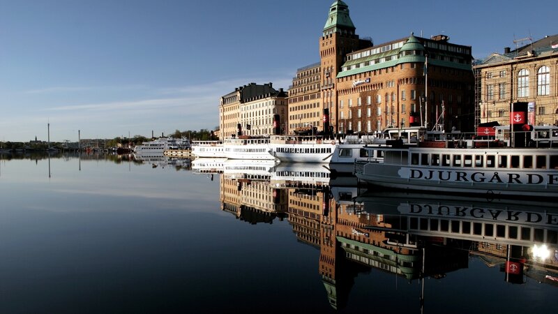 White Boats in Harbor — Blue