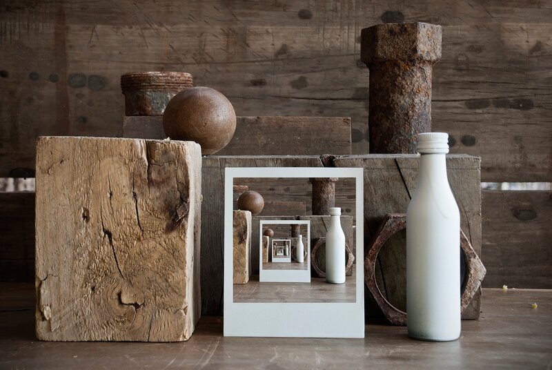 White Bottle and Wooden Blocks