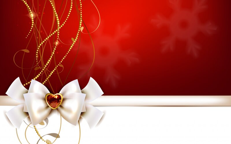 White Bow with Heart — Red, Festive