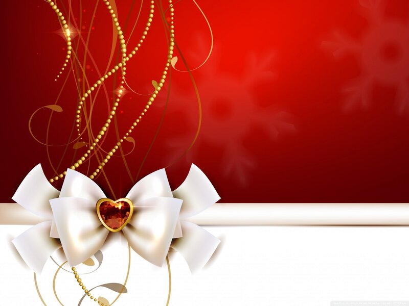 White Bow with Heart — Red