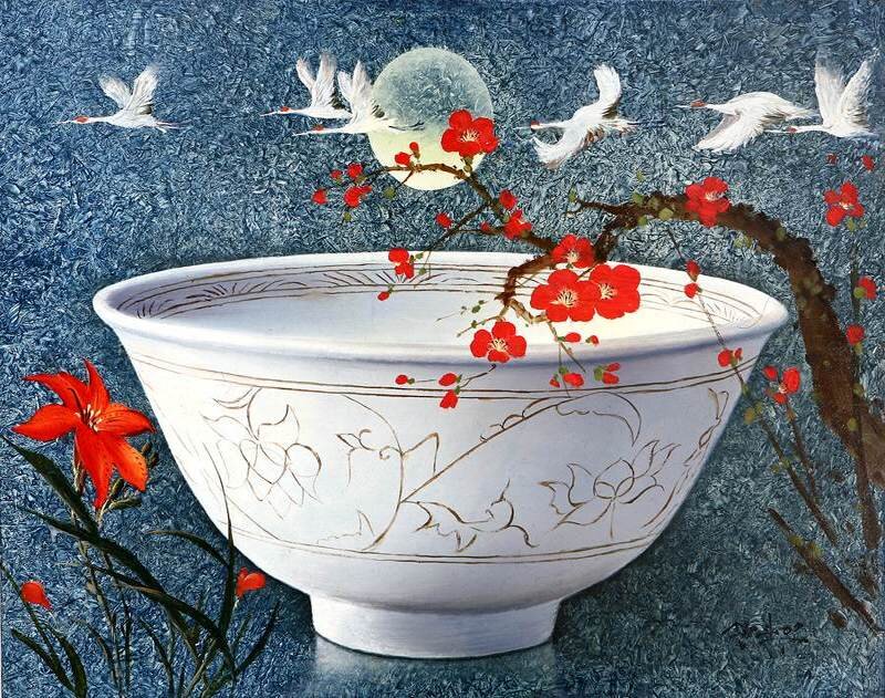White Bowl with Flowers