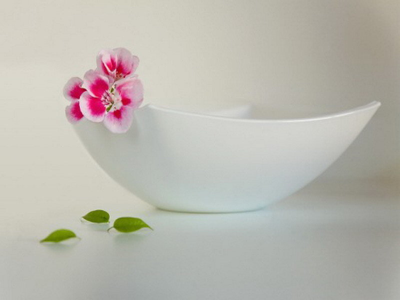 White bowl with pink flowers