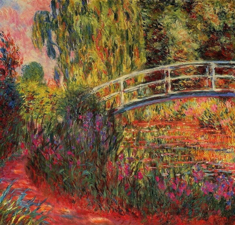 White Bridge in Garden — Green, Serene, Afternoon