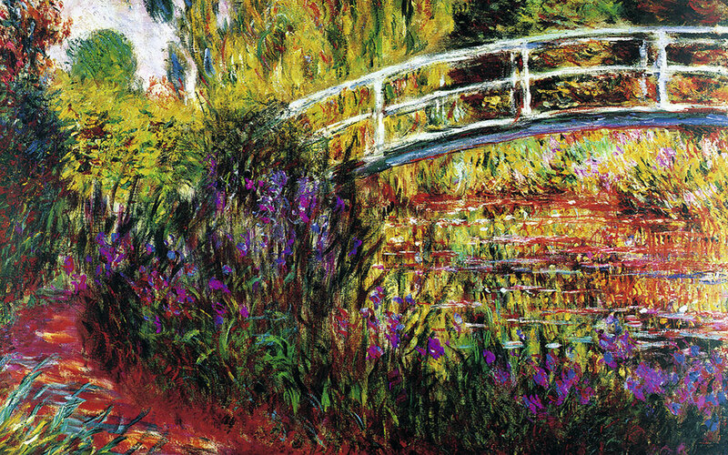 White Bridge in Garden — Green, Serene