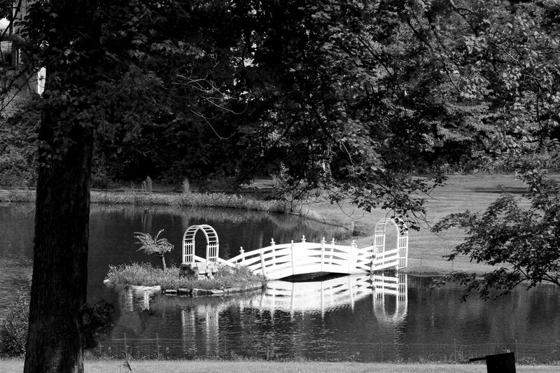 White Bridge over Pond — Black