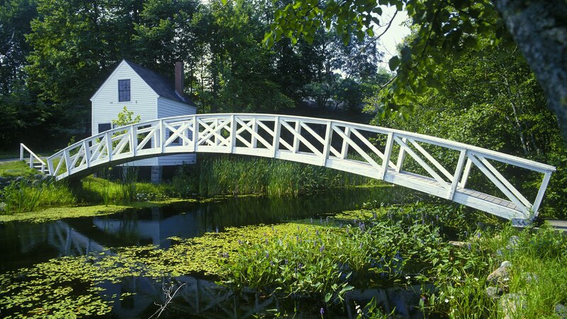 White bridge over pond