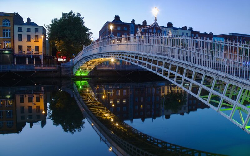 White Bridge over River — Blue