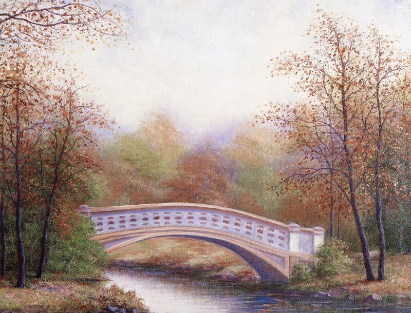 White Bridge over River — Brown