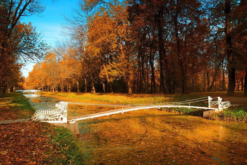 White Bridge over River — Orange