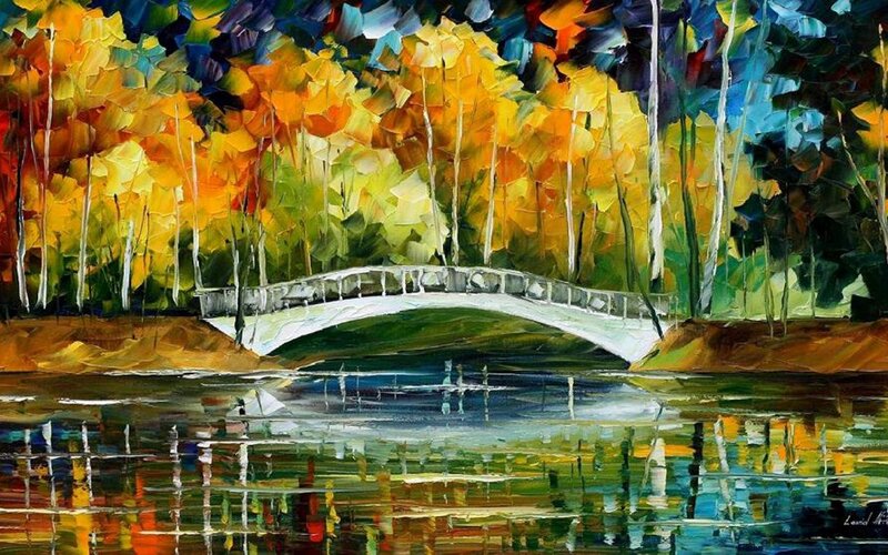 White Bridge over River — Yellow, Serene
