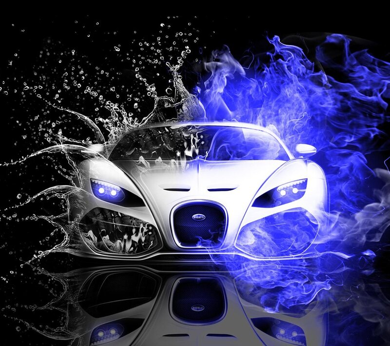 White Bugatti Car — Blue