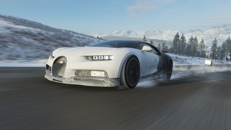 White Bugatti Chiron — Dynamic, Winter