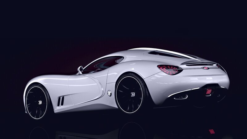 White Bugatti Concept Car — Dramatic, Night