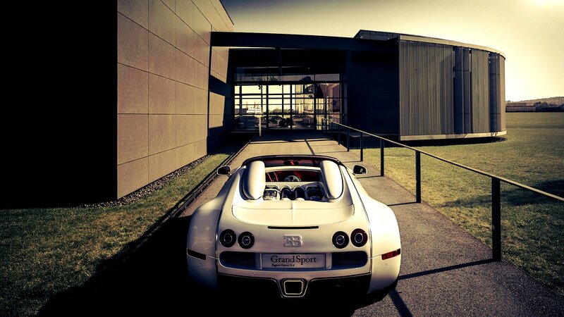 White Bugatti Grand Sport — Dramatic, Sunset
