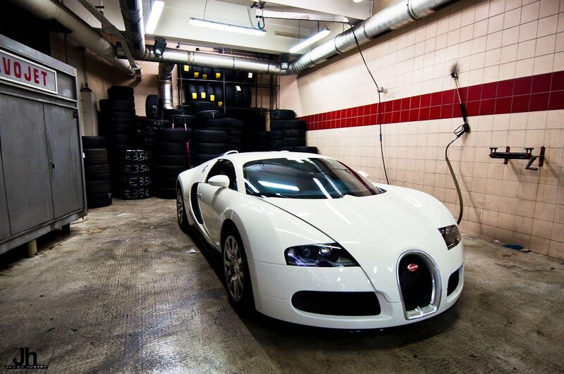 White Bugatti in garage