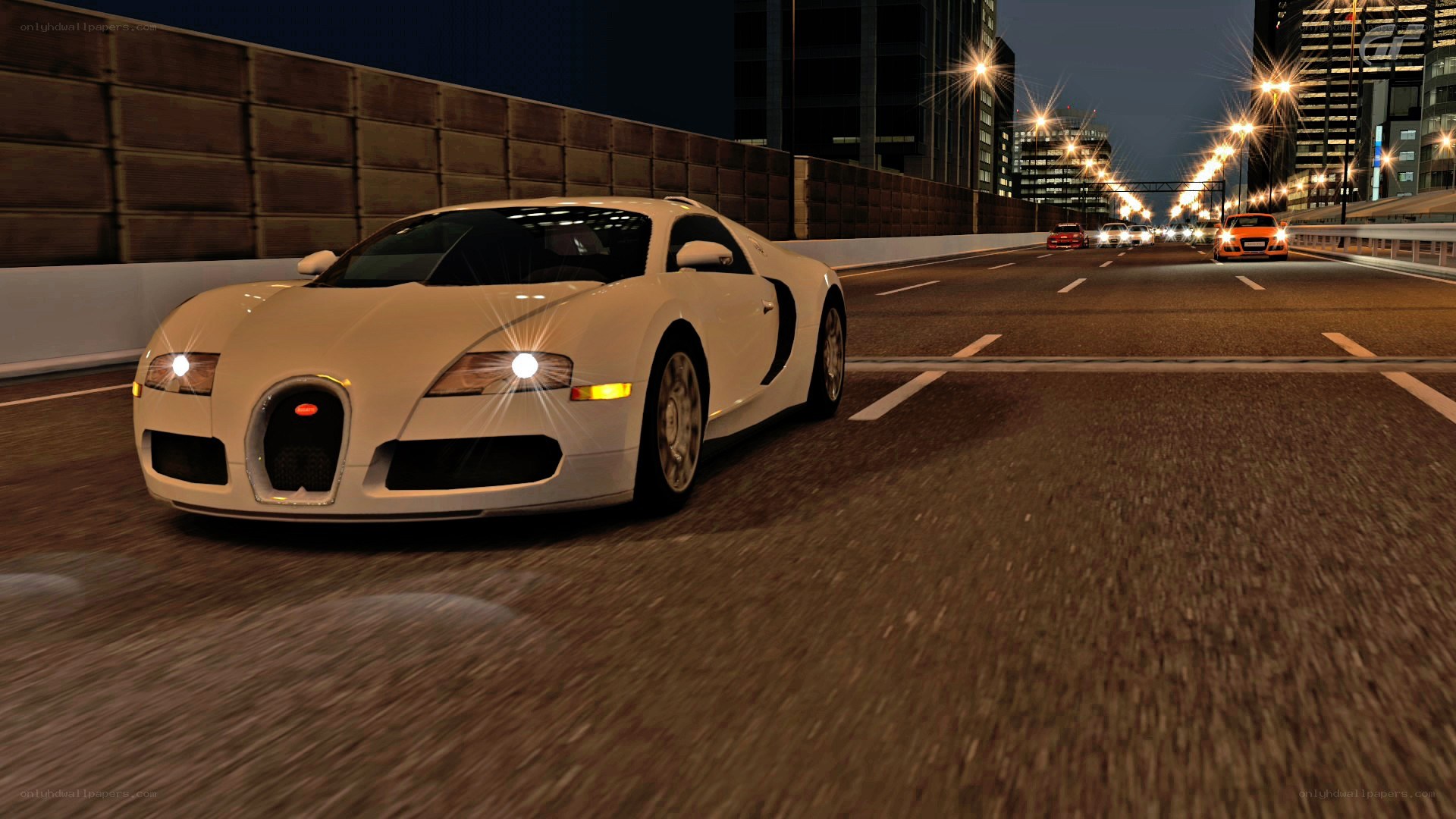 White Bugatti on city highway