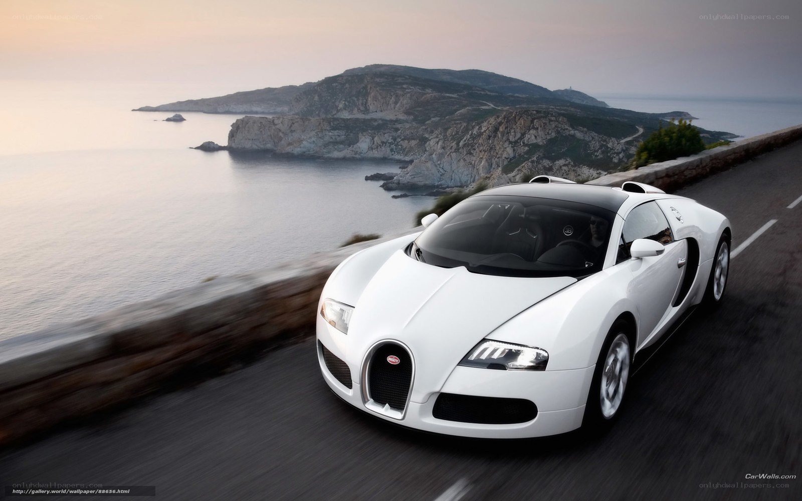 White Bugatti on coastal road