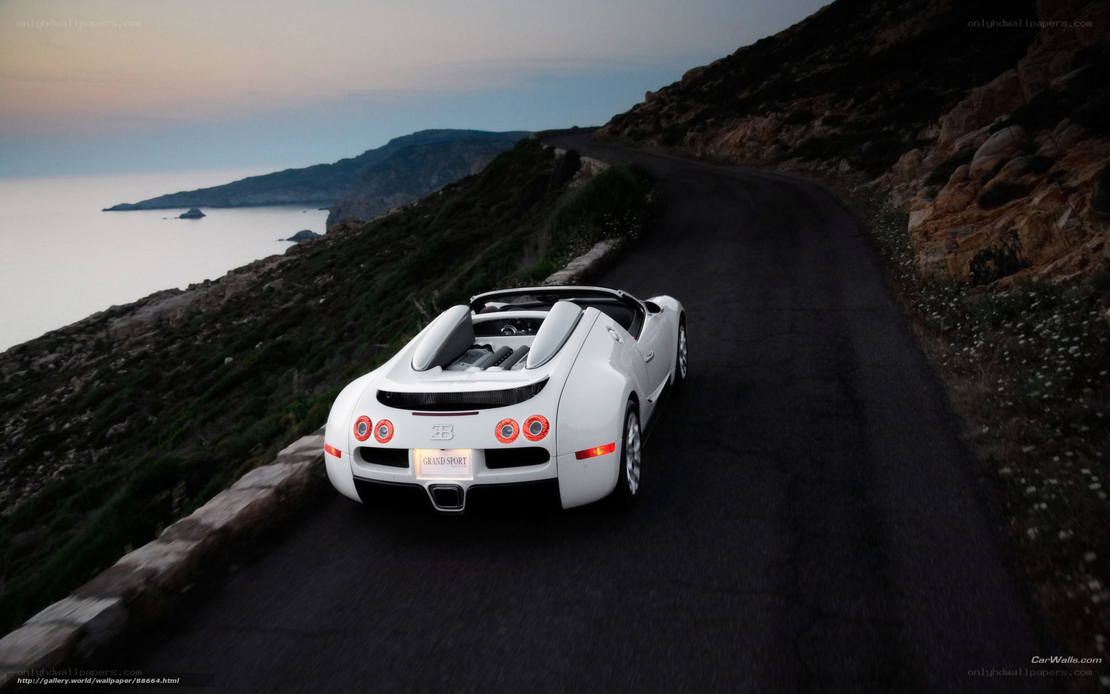 White Bugatti on coastal road