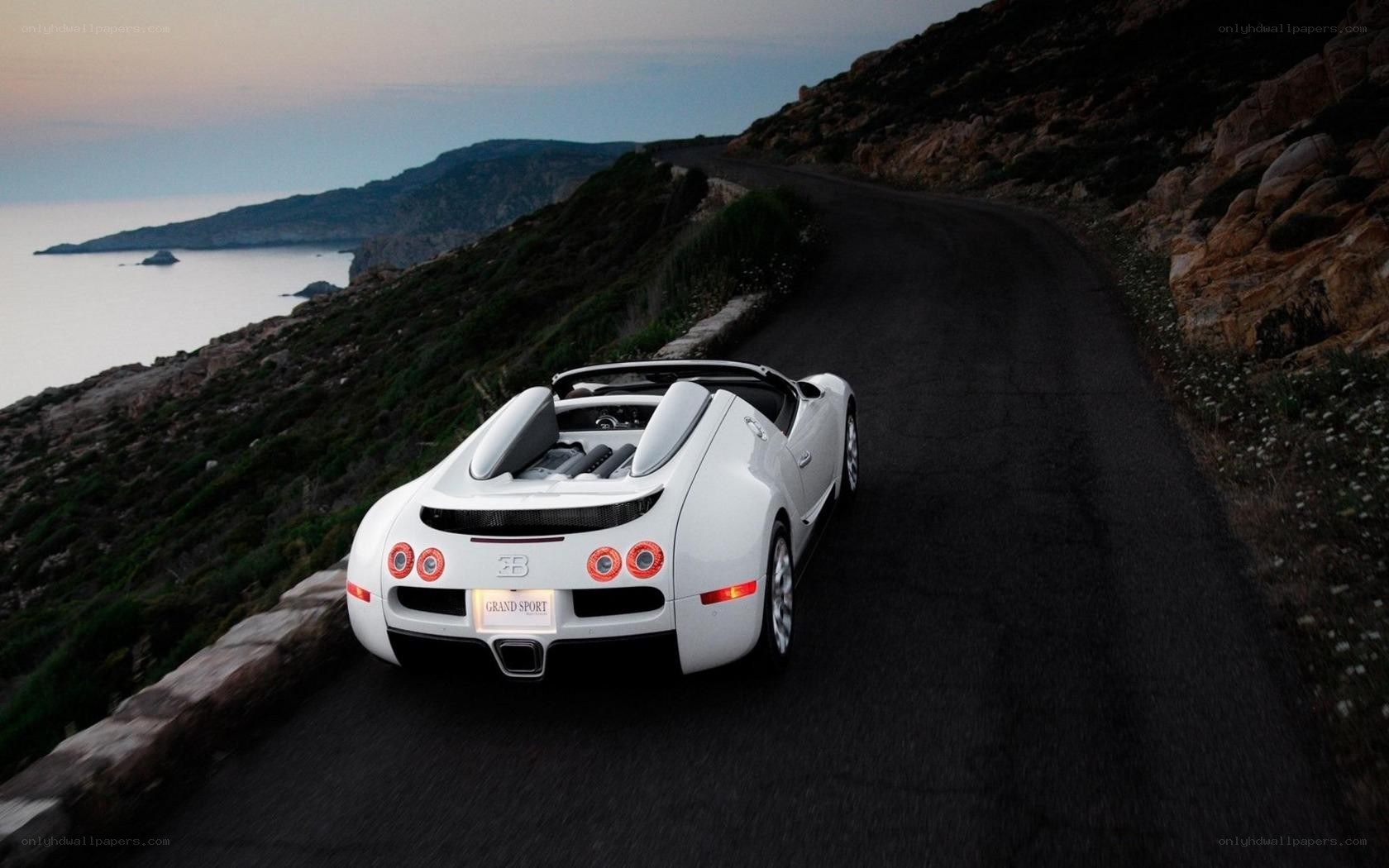White Bugatti on coastal road
